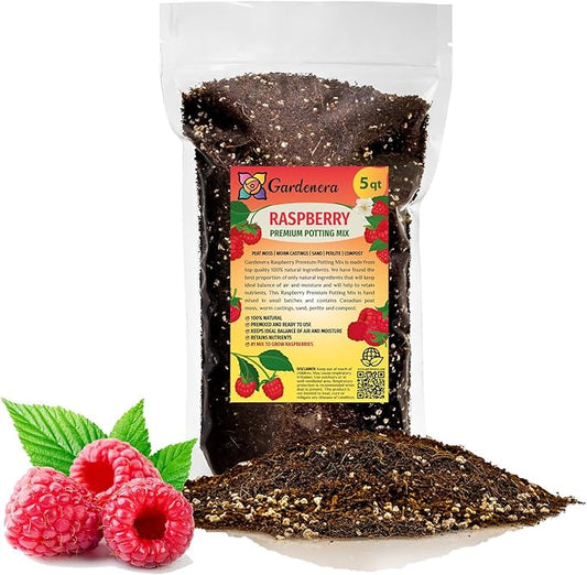 Premium Raspberry Potting Soil Mix - Optimal Blend for Thriving and Juicy Berries - 5 Quart