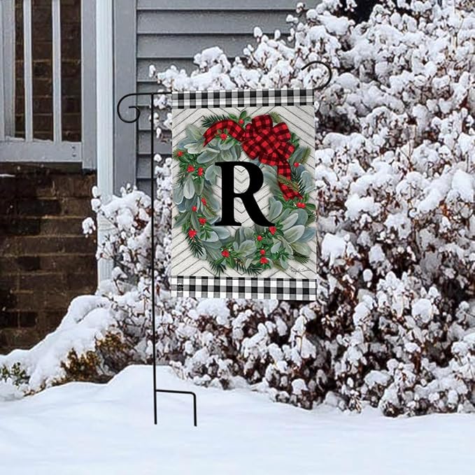 Briarwood Lane Winter Wreath Monogram Letter R Garden Flag