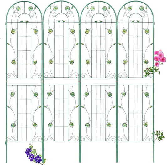 4 Pack Metal Garden Trellis 86.7" H Garden Fence Rustproof Trellis for Climbing Plants Support Roses Flower Outdoor Lawn Green-Blue Tall Trellis