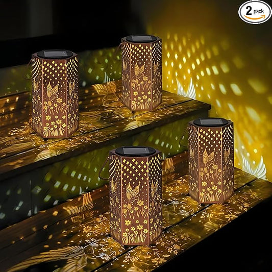 4 Pack Hummingbird Solar Lanterns Outdoor Waterproof - Birthday Gifts for Women, Men, Mom, Solar Lights Outdoor Hanging Garden Decor for Outside, Patio, Outdoor, Yard, Lawn, Balcony
