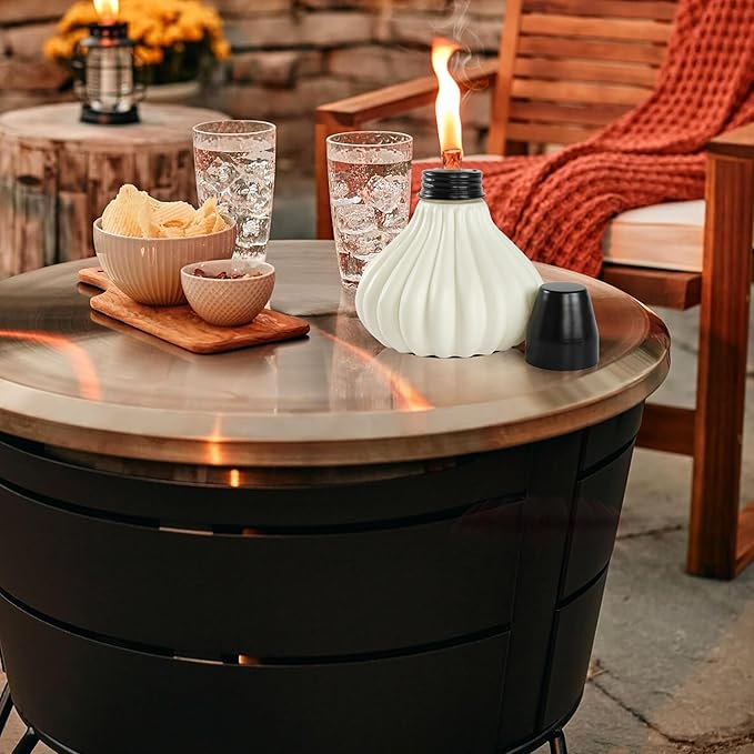 Deco Window Pack of 4 Table Torch for Indoor Outdoor Citronella Oil Tabletop Ceramic Lamp Landscape Multicolored Lantern with Fiberglass Wick & Cap for Garden Patio Yard Party Decor Light