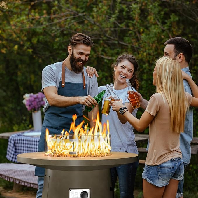 COSIEST 31.5-inch Round Fire Pit, Magnesium Oxide Outdoor Propane Fire Table, CSA Certified, 40,000 BTU Stainless Steel Burner, Free Lava Rocks, Fits 20lb Tank Inside