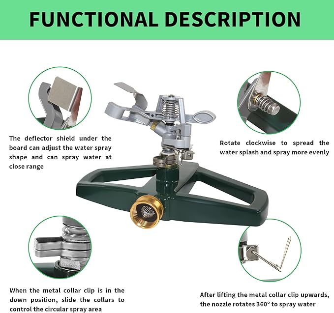 Impact Sprinklers for Yard with Metal Base, Heavy Duty Zinc Alloy Water Sprinkler for Lawn, Automatic 360° Roating for Large Lawn and Garden, Coverage up to 5,800 Sq.Ft, Silver