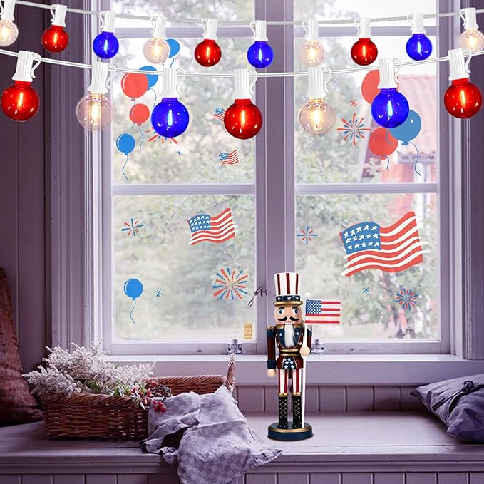 50FT G40 Red White and Blue Lights, 4th of July Decorations Lights Plug in with 50+3 LED Bulbs, Patriotic Decor Indoor Outdoor String Light for Party Patio Garden Bistro Independence Day Memorial Day
