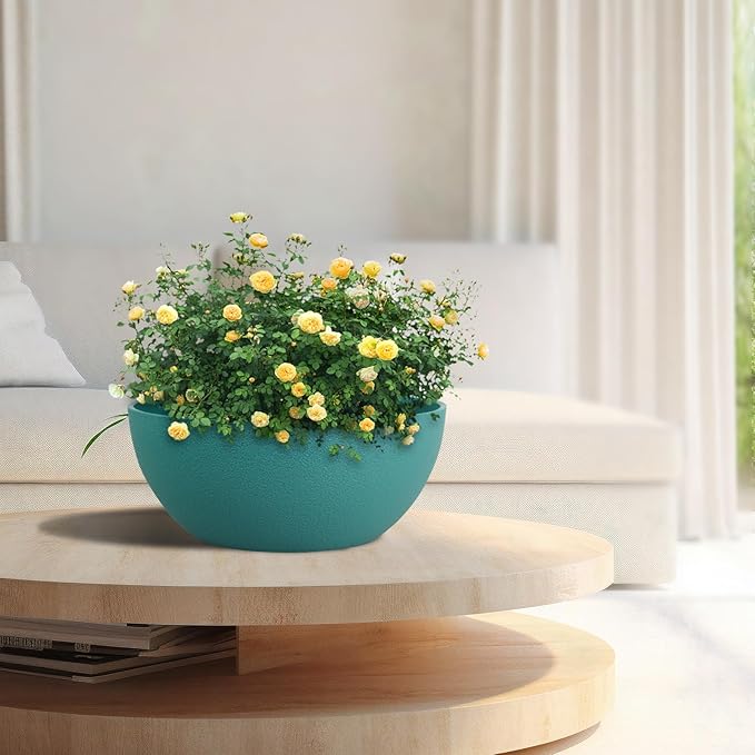 10 inch Hanging Planters for Outdoor Indoor Plants with Drainage Holes and Chain, 2 Pack Round Hanging Flower Pots for Garden Home Porch Decor, Blue Green