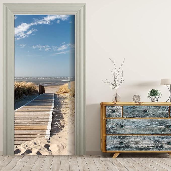 3D Door Stickers Murals Peel and Stick - Jetty to The sea - Door Wallpaper Self-Adhesive Door Decals Removable PVC Waterproof Door Poster for Bedroom Living Room Door Decoration 30.3"x78.7"