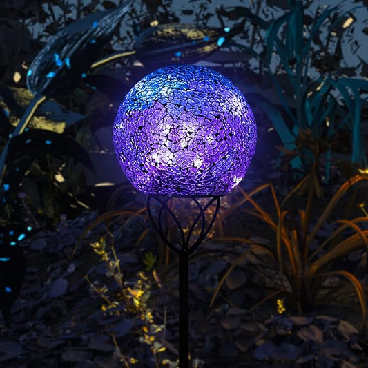 VCUTEKA Solar Lights Outdoor Garden Decor Mosaic Solar Garden Lights Waterproof Glass Ball LED Pathway Stake Light for Landscape Lawn Patio Yard Decoration Purple 6 inch