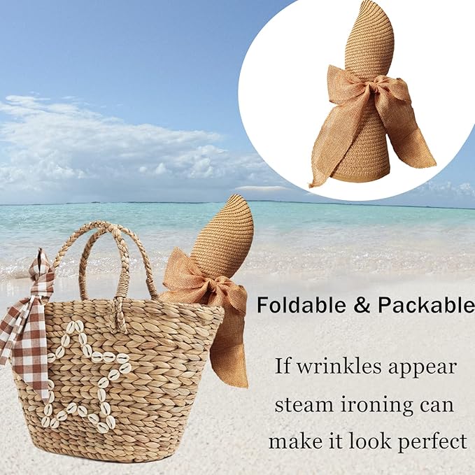 Floppy Big Beach Straw Hats for Women Foldable Summer Wide Brim Packable Sun Hat Womens Travel Straw Fedora Hat