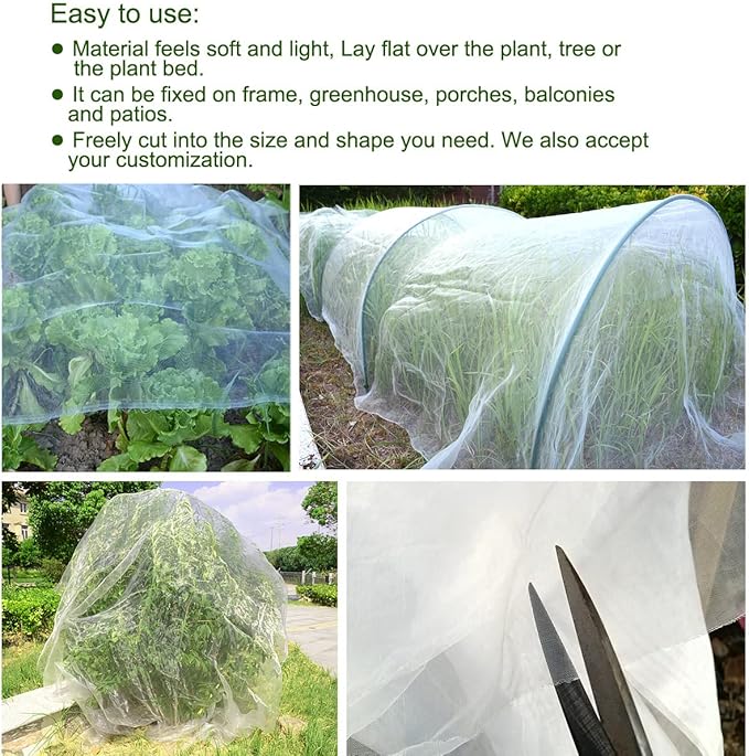 10x20Ft Mosquito Bug Insect Bird Fine Mesh Net Barrier Hunting Blind Garden Screen Netting for Protect Your Plant Fruits Flower