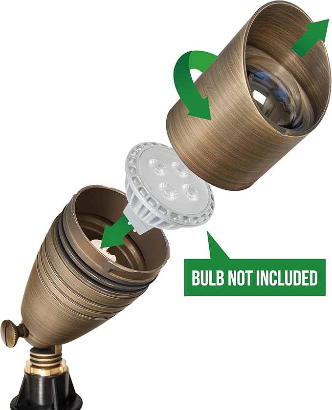 GKOLED 12-Pack Solid Brass Landscape Spotlight, 12V AC/DC Low Voltage Landscape Lights, Outdoor Directional LED Uplight Waterproof Fixture with ABS Ground Spike, Garden Spot Up Light Without Bulb