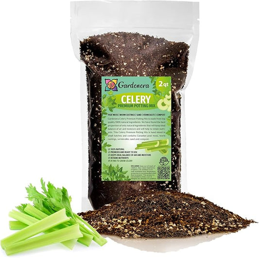 Premium Celery Potting Soil Mix - Optimal Nutrient-Rich Blend for Thriving and Crisp Celery Plants - 2 Quart