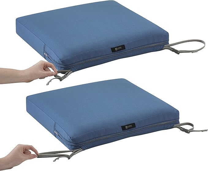 Classic Accessories Ravenna Water-Resistant 19 x 19 x 3 Inch Patio Seat Cushion, Empire Blue, Chair Seat Cushion