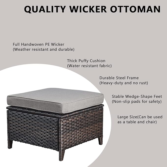 Outdoor Wicker Patio Furniture Set - 6 Piece Rattan Patio Conversation Set with 2 Rocking Swivel Chairs,2 Ottomans,1 Sofa and 1 Side Table for Porch Deck Backyard Garden(Brown/Grey)