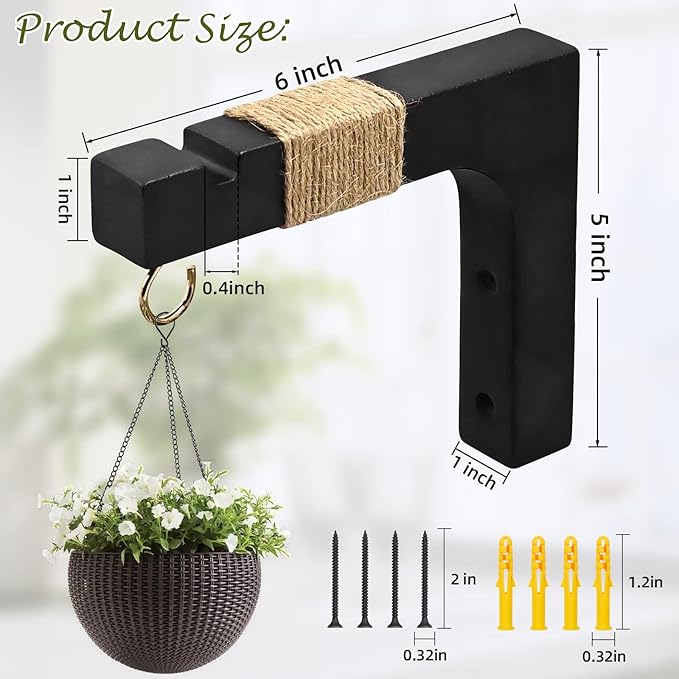 2 Pack Plant Hanger Hooks for Indoor Hanging Plants, Hanging Planters for Indoor Plants Farmhouse Wooden Hanging Basket Wall Hooks for Outdoor Flower Pots Lanterns Wind Chime Lights Garden Decoration