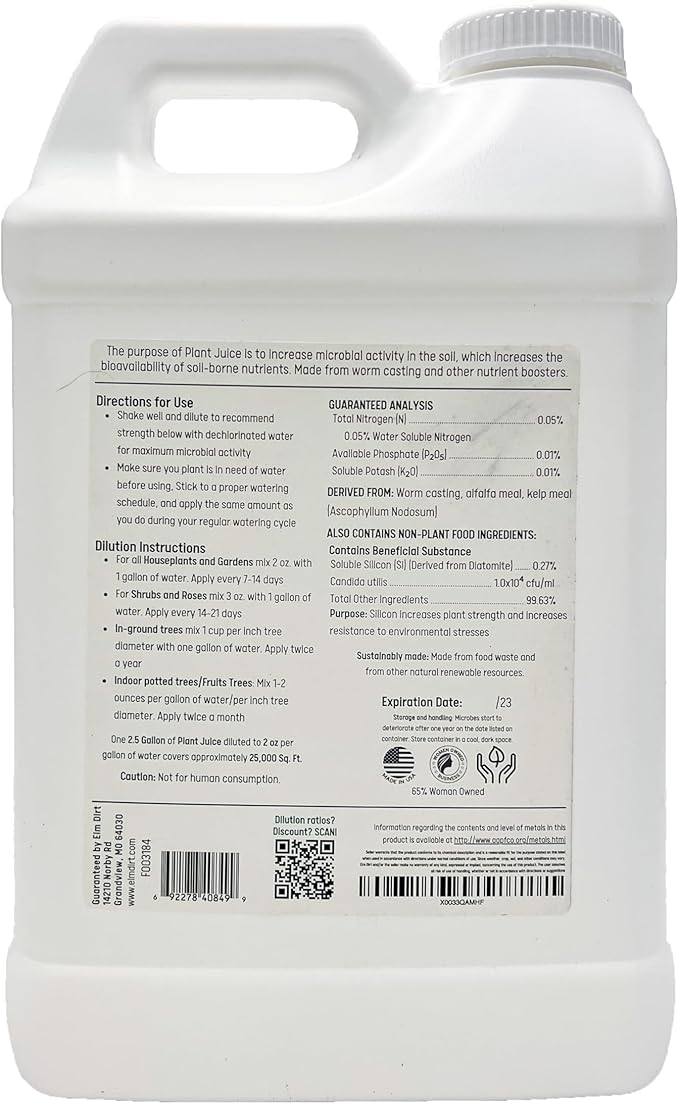 Elm Dirt Plant Juice Organic Fertilizer for All Purpose Plants - Plant Food Indoor House Plants | Liquid Plant Food Outdoor & Indoor Plant Fertilizer for Vegetables, Succulents & Hydroponic 2.5Gallon