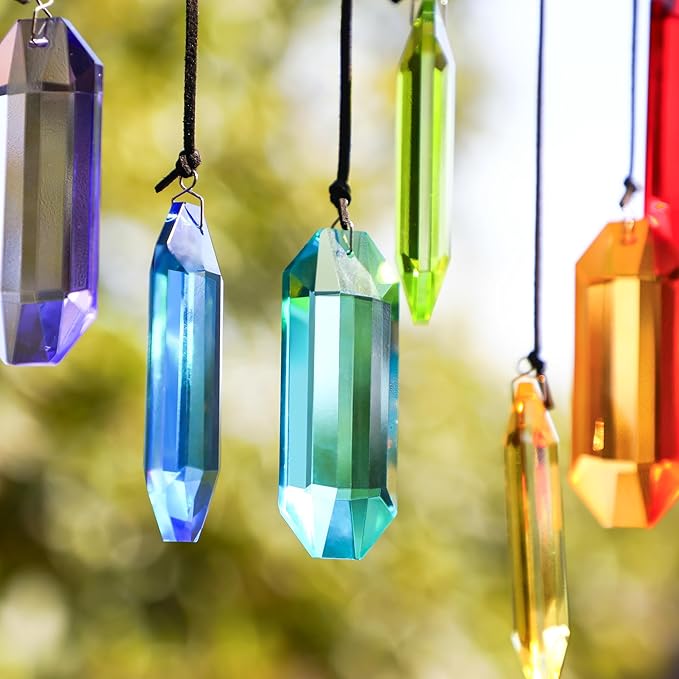 HDCRYSTALGIFTS 7pcs Crystal Suncatcher Prisms 3'' Window Hanging Ornament Rainbow Glass Prism Sun Catcher Decor for Home Garden