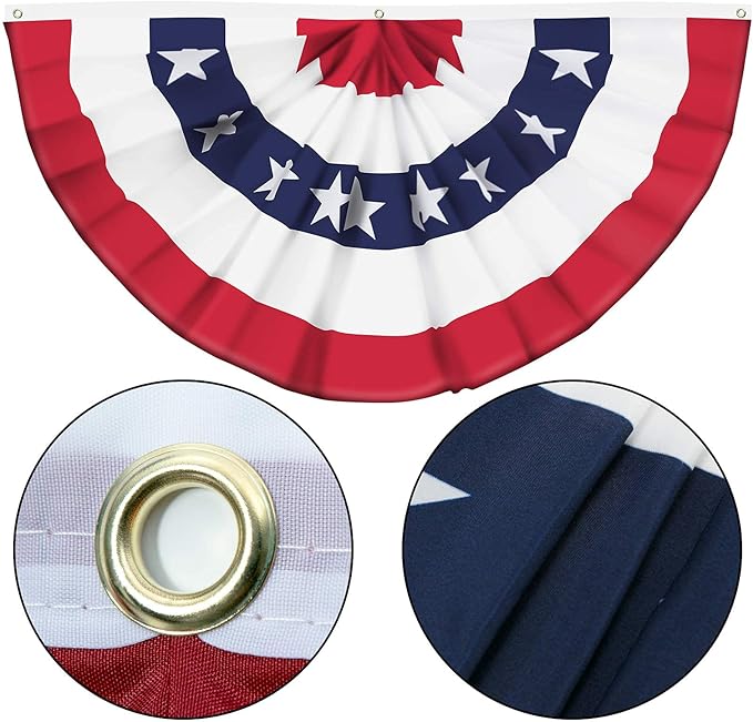 USA Pleated Fan Flag American US Bunting Flag Patriotic Half Fan Banner Flag with Canvas Header and Brass Grommets for 4th of July Memorial Day Indoor Outdoor Decoration (9, 1.5x3 Feet)