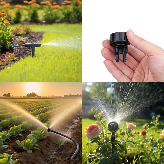 8pcs Garden Hose Adapters, 3/4'' Faucet Convert to 1/4'' Drip Irrigation Tubing, Drip Irrigation Hose Connectors for Outdoor Watering, Fittings with 8pcs Rubber Washers (2 Barbs)