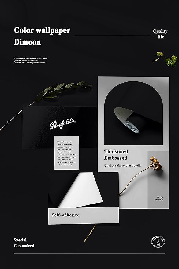 Dimoon 236''x23.6'' Black Peel and Stick Wallpaper Contact Paper Modern Self Adhesive Wall Paper Removable Renter Friendly Textured Solid Color Shelf Cabinet Vinyl Roll (236''x23.6'',Black)