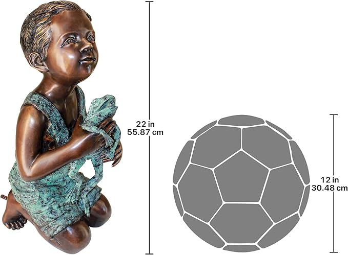 Design Toscano Friend Boy with Frog Garden Statue, Cast Bronze