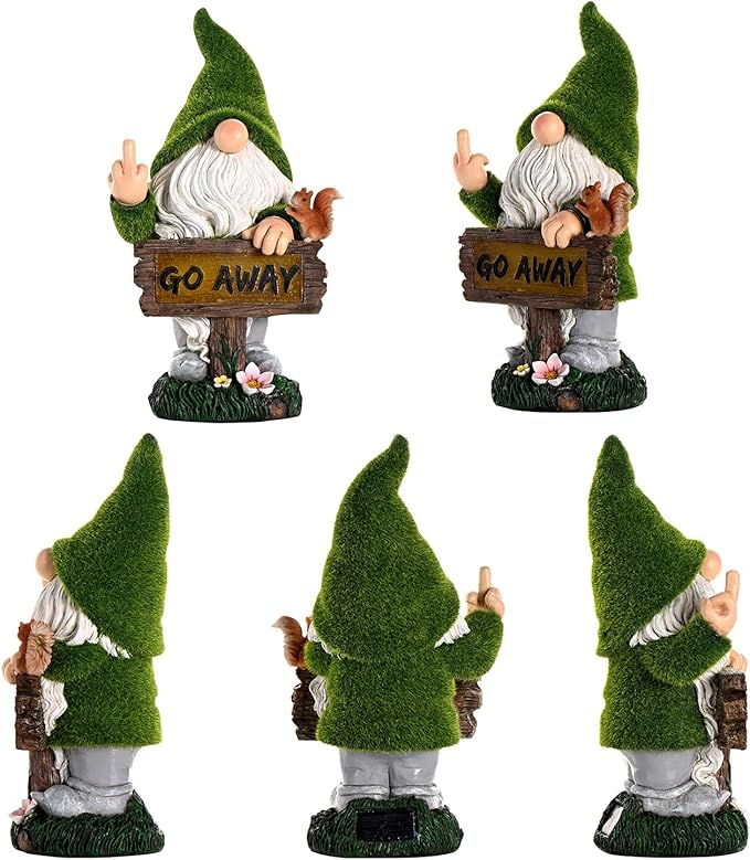 ASAWASA Gnomes Decorations for Yard with Solar LED Light,Large Outdoor Funny Garden Lawn Gnome Decor(Tall 10 Inches)