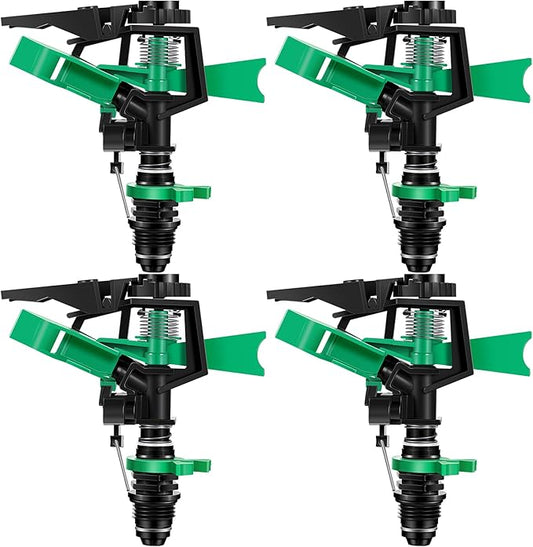 1/2 Inch Plastic Impact Sprinklers Heads Adjustable 0-360 Degree Pulsating Oscillating Watering Sprinkler Head for Garden Law Grass Yard Irrigation Supplies (4 Pieces)