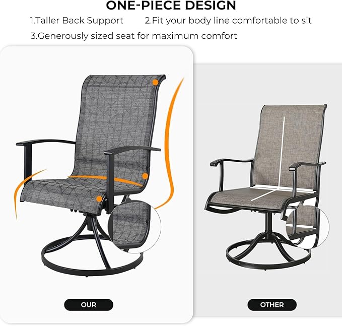 Grand Patio Outdoor Swivel Dining Chairs Set of 2, 360 Degree Mesh Sling Rocker Sets for Deck, Garden Backyard, Mixed Coffee