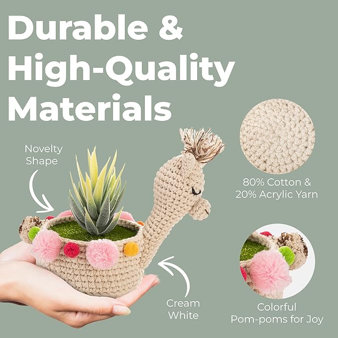 Crochet Llama Planter Holder, Outdoor and Indoor Hanging Planters, Desk and Wall Planter Holders for Home and Office, Plant Hanger Gift Idea for Animal Lovers, Crochet Llama 4-inch Diameter
