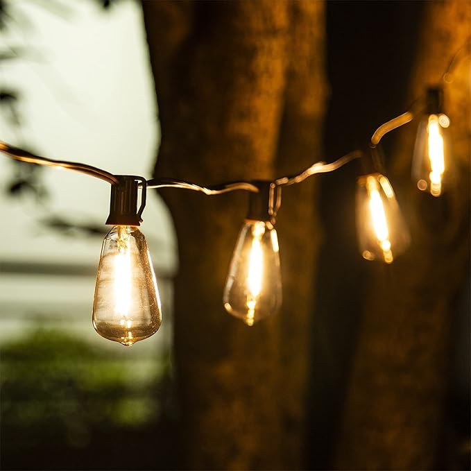 Vanthylit Outdoor String Lights, 15 FT Patio String Lights with LED Filament Bulb Waterproof Lights Retro Vintage Edison Bulbs for Backyard Patio Bistro Party Garden Connectable
