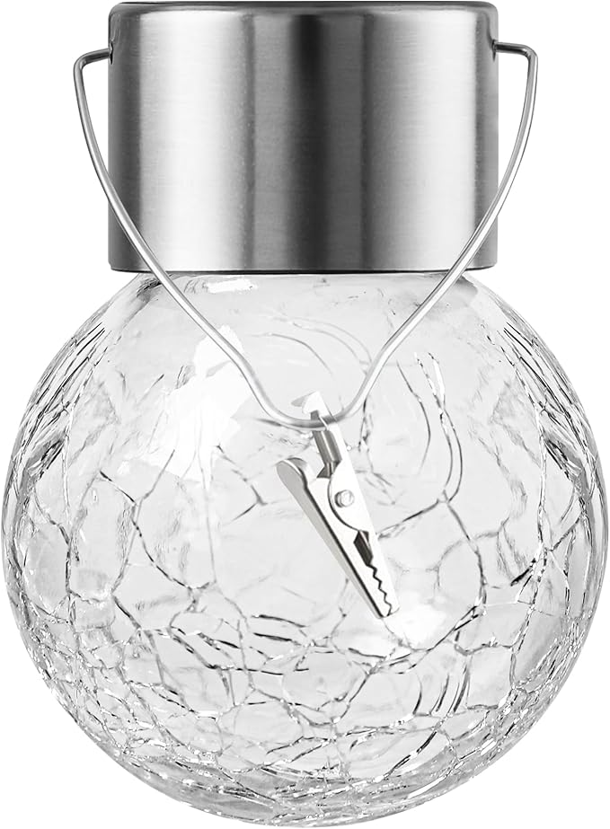 32 Pack Hanging Solar Lights Outdoor Decorative, Waterproof Solar Globe Lantern with Handle and Clip, Solar Powered Cracked Glass Ball Lights for Garden Yard Patio, Fence Tree Umbrella, Holiday Décor