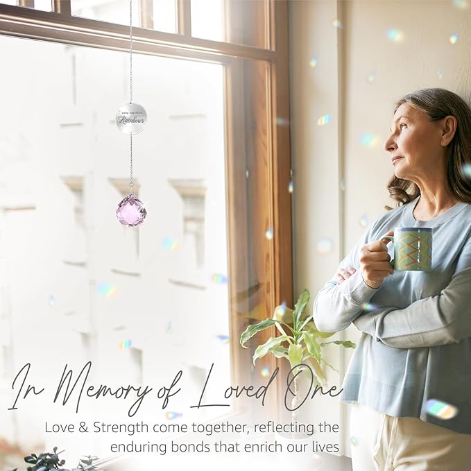 Memorial Gifts for Loss of Loved One, Unique Sympathy Idea, Pink Crystal Ball Grief Suncatcher, Rainbow Bereavement Box for Mom Dad Husband Son Daughter