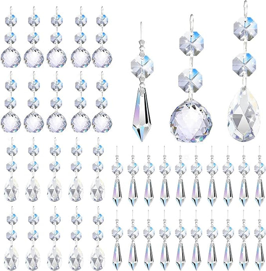 44 Pack Chandelier Crystal Prism Replacement, 38mm Hanging Clear Crystal Glass Bead Prisms 20mm Chandelier Crystals Modern for Foyer Wedding Lamp Windows Christmas Tree Decoration