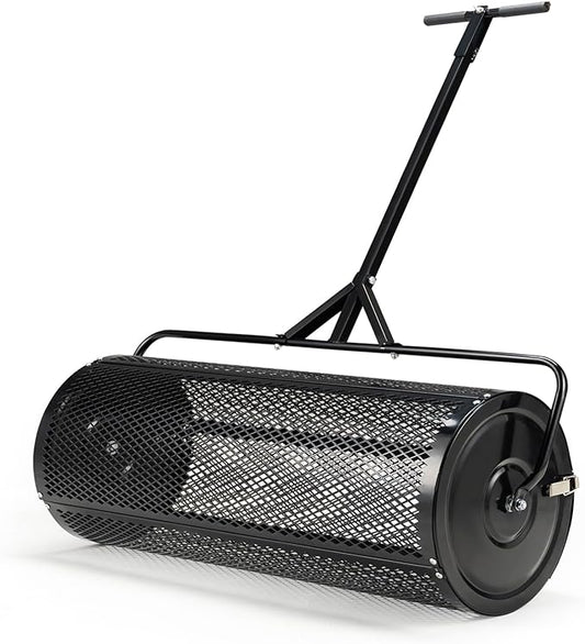 Compost and Peat Moss Spreader with Updated 2 in 1 ATV & T Shaped Handle, 16”WX48”L, Lawn and Garden Peat Moss Roller w/Laser Cutting Wire Mesh Baskets for Spreading Manure, Topsoil