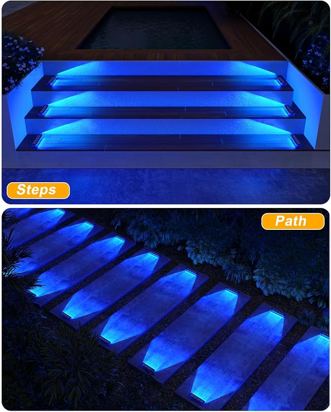 Blue Solar Lights for Outside,4 Pack Solar Deck Lights Outdoor Waterproof LED,Blue Step Light for Outside,Dock Light Solar Powered Waterproof for Deck,Steps,Dock,Driveway,Stair,Path