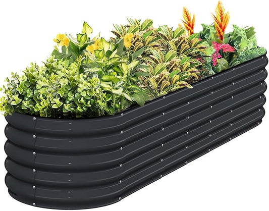 Kesfitt Galvanized Raised Garden Bed Kit,18" Tall 7-in-1 Outdoor Metal Planter Boxes with Safety Edging,8×2×1.5FT Modular Large Steel Raised Beds for Gardening Vegetables Fruits Flower