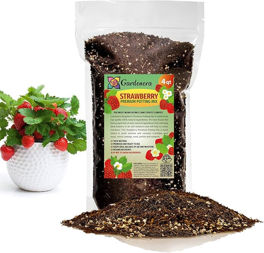 Strawberry Premium Potting Soil Mix - Ideal Blend for Growing Robust and Flavorful Strawberries - 4 Quart