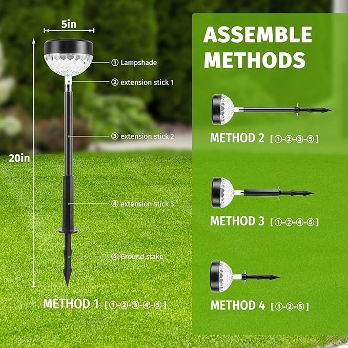Solar Pathway Lights 8 Pack, Color Changing+8 Fixed Colors (Warm White/Cool White/RGB Colored) Solar Lights Outdoor Waterproof, Bright Solar Powered Garden Light for Walkway Backyard Landscape Decor