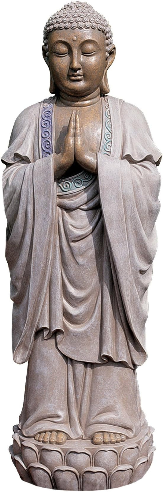 Design Toscano Bodh Gaya Asian Garden Statue, 9 inches wide, 30 inches tall, Cast Stone Resin, Faux Stone & Metallic Finish