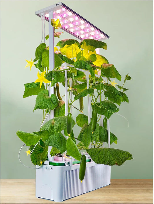 Large Hydroponics Growing System kit with Trellis,Smart Indoor Hydroponic Gardening System with LED Grow Light, Indoor Hydroponic Grow Kit for Tomato,Pepper,Cucumbers(7L,Pump)