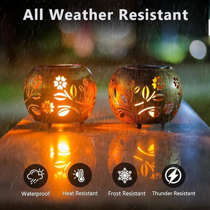 2 Pack Flower Solar Lanterns Outdoor Waterproof, Hollow Out Metal Lantern Solar Lights, Hanging Lights for Yard, Patio, Porch, Garden Decor, Outdoor Decoration LED Lantern for Yard, Garden