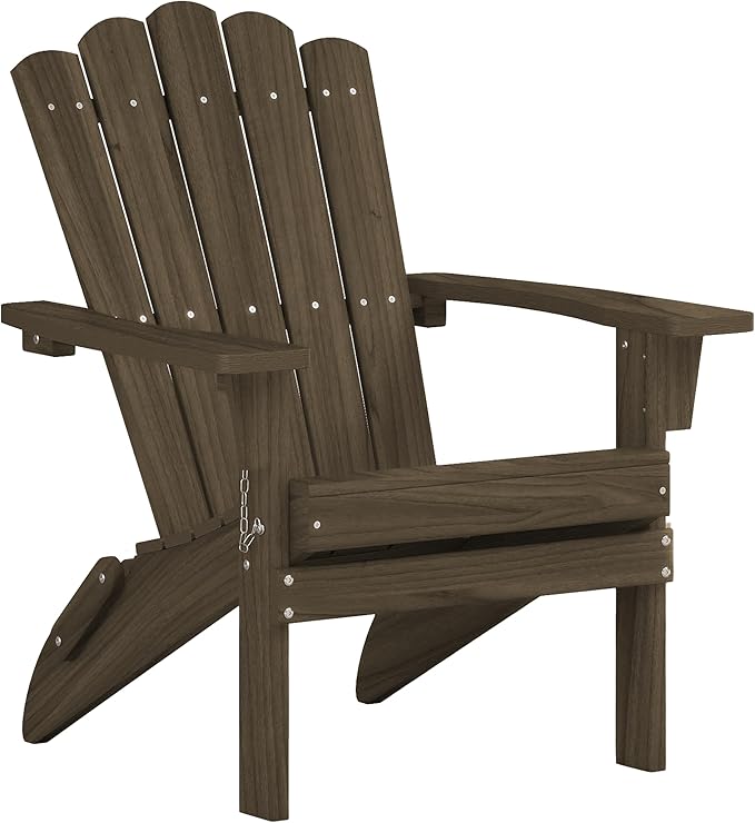 Folding HDPE Adirondack Chair, Weather-Resistant Patio Chair with Wide Armrests & High Backrest, Fire Pit Chair for Garden, Backyard, Porch - Light Brown