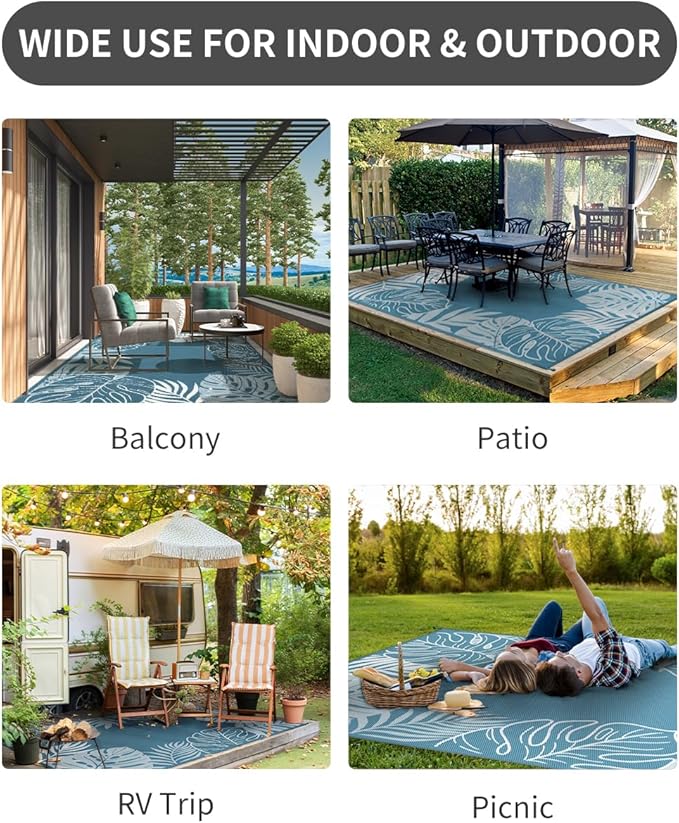 COCOER Tropical Outdoor Rug 8x10 Reversible-Waterproof Patio Rug-Quick Dry Outdoor Carpet-Outdoor Area Rugs Indoor Outdoor Rugs-Outside Rug Patio Decor for Porch Deck Balcony Backyard