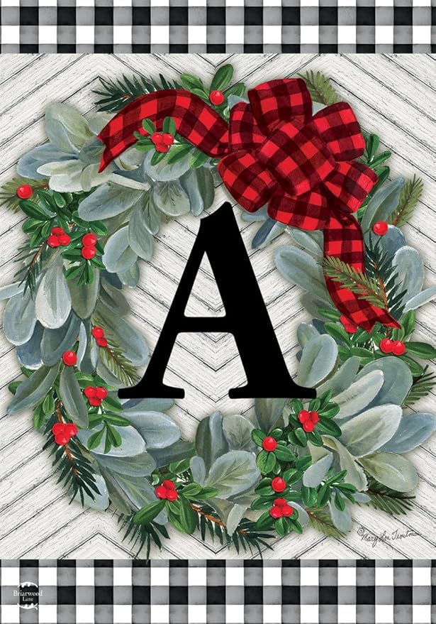 Briarwood Lane Winter Wreath Monogram Letter A Garden Flag