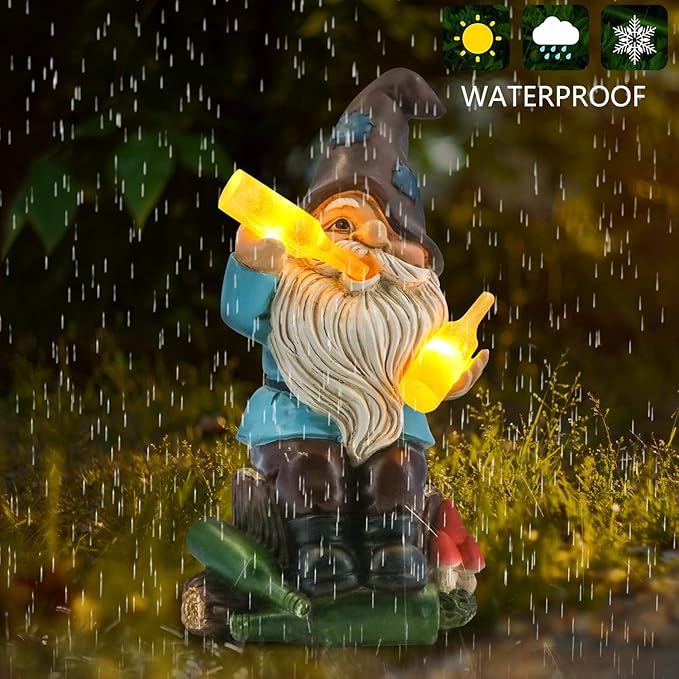 DKJOCKY Funny Garden Gnomes Outdoor, Solar Gnomes with Led Lights Decor for Outside, Gardening Gifts Garden Oranments Outdoor Birthday Gifts for Women Mom Grandma