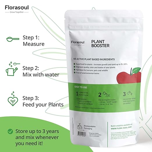 Florasoul® Plant Booster – Organic Vegan Fertilizer for Self-Sufficient Gardeners! All-Purpose, Nutrient-Rich Plant Food for Lush Growth, Vibrant Flowers & Healthy Soil – 100% Natural, Pet-Safe
