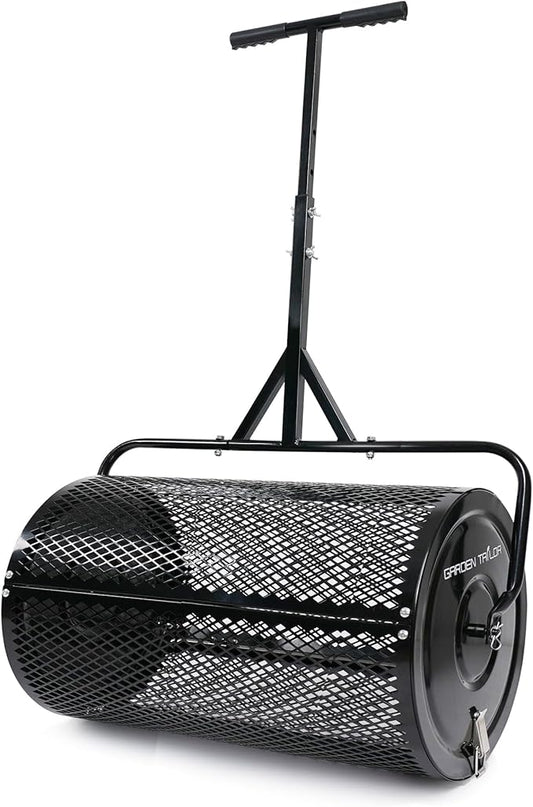 Compost Spreader 30 Inch Peat Moss Spreader with Installation Support Accessories, Metal Mesh Roller Lawn Spreader for Top Soil, Manure, Mulch, Top Dressing - Garden spreaders for lawns