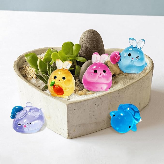 49PCS Tiny Resin Bulk Animals Miniature Figures Ornament Luminous Transparent Multicolor Dollhouse Decor Accessorie for Garden Aquarium Potted Ornament