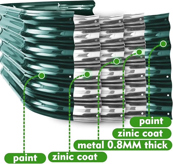17" Tall Outdoor Garden Raised Garden Bed Kits,5ft X 2ft Oval,0.8MM Thick Metal Raised Planter Bed/Ground Planter Box for Variety of Flowers,Herbs,Vegetables (Dark Green, 60X24X16.5 Inches)