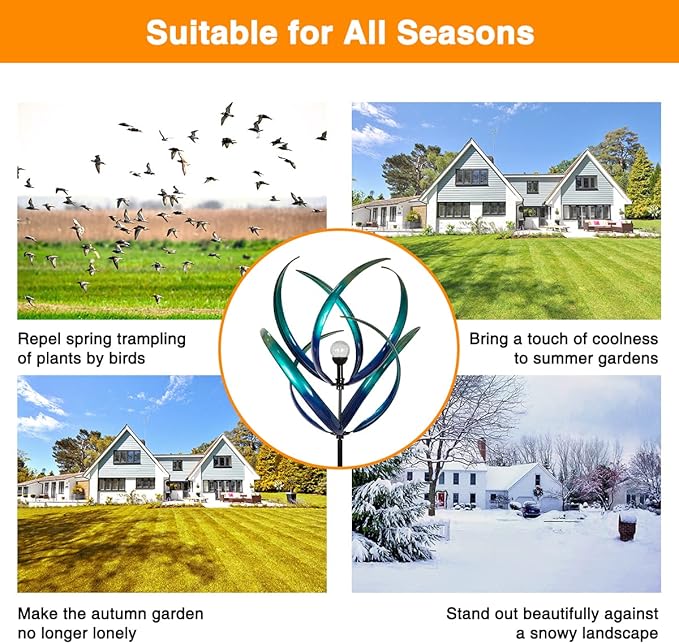 82 inch Wind Spinners Outdoor - Extra Large Outdoor Metal Wind Sculptures Spinners with Solar Light, Windmills for The Yard Garden, Yard Art Garden Lawn Decor - Peacock Blue