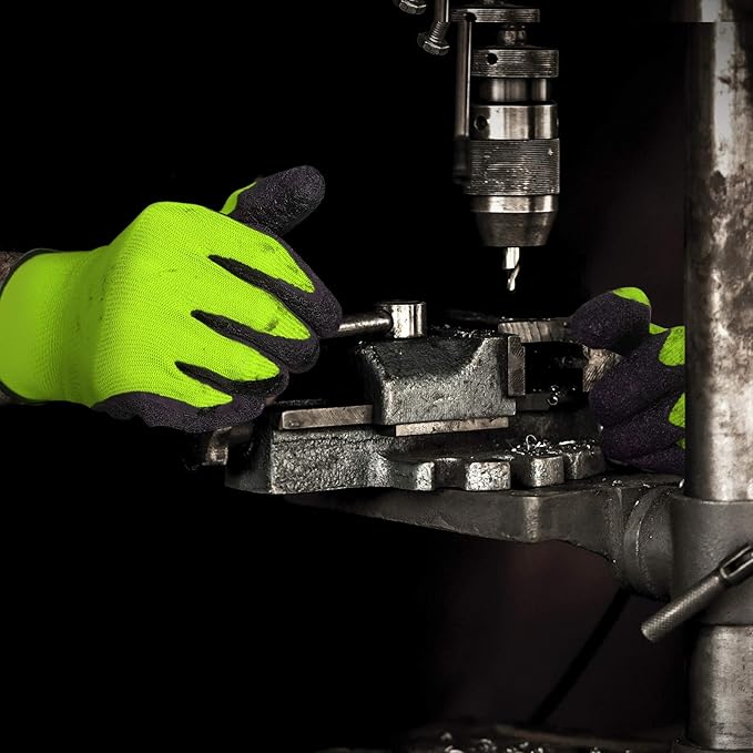 Evridwear Crinkle Latex Rubber Hand Coated Safety Work Gloves for Men Women General Multi Use Construction Warehouse Gardening Assembly Landscaping (XL-Size) Lime 120 Pairs Pack